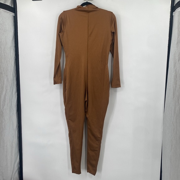 SKIMS All in One Shine Mock Neck Long Sleeve Onesie Catsuit in Caramel Size XL - Picture 13 of 14